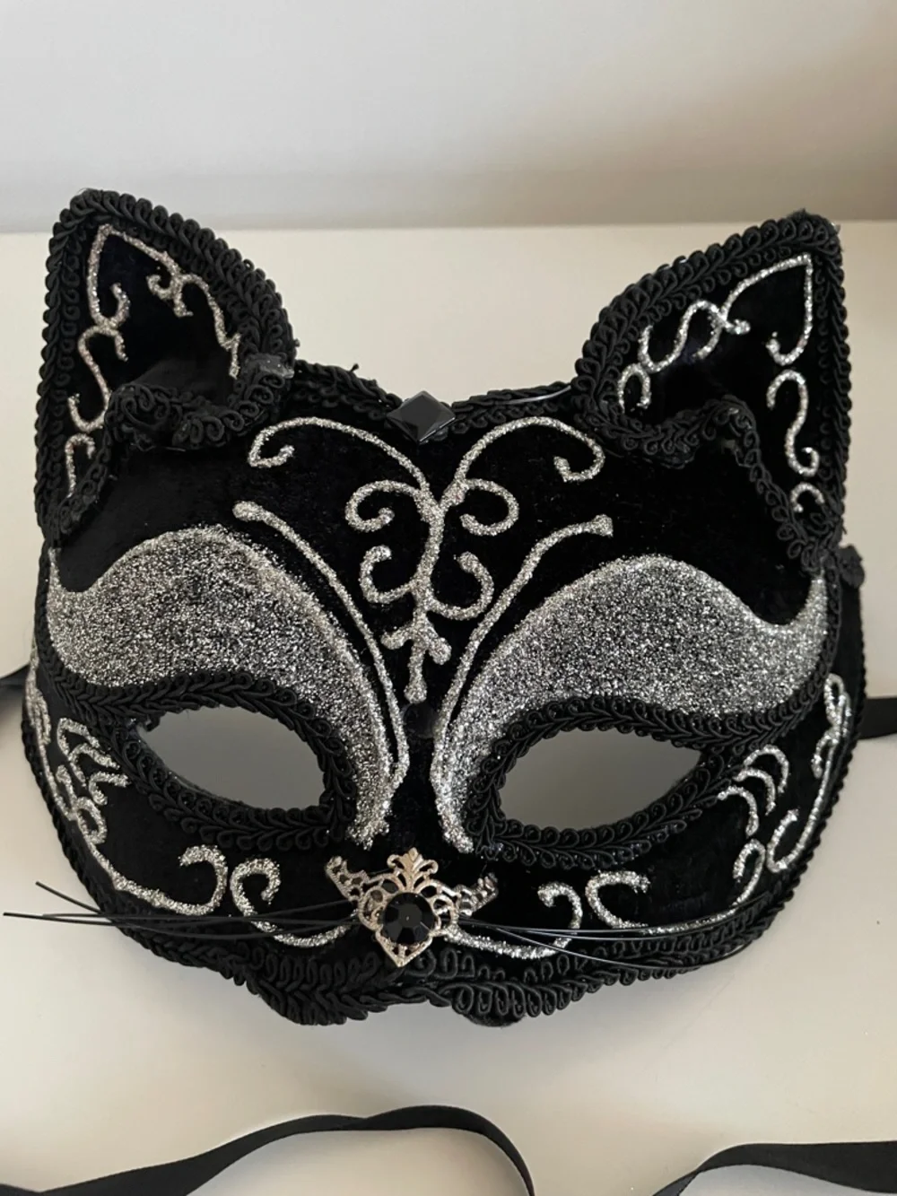 Black and Silver Cat Eye Masquerade Mask- worn once